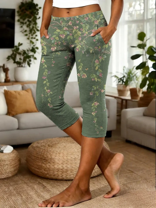 Women's Vintage Bohemian Floral Art Print Casual Leggings