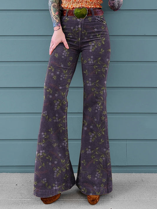 Women's Vintage Floral Art Print Casual Wide Leg Pants