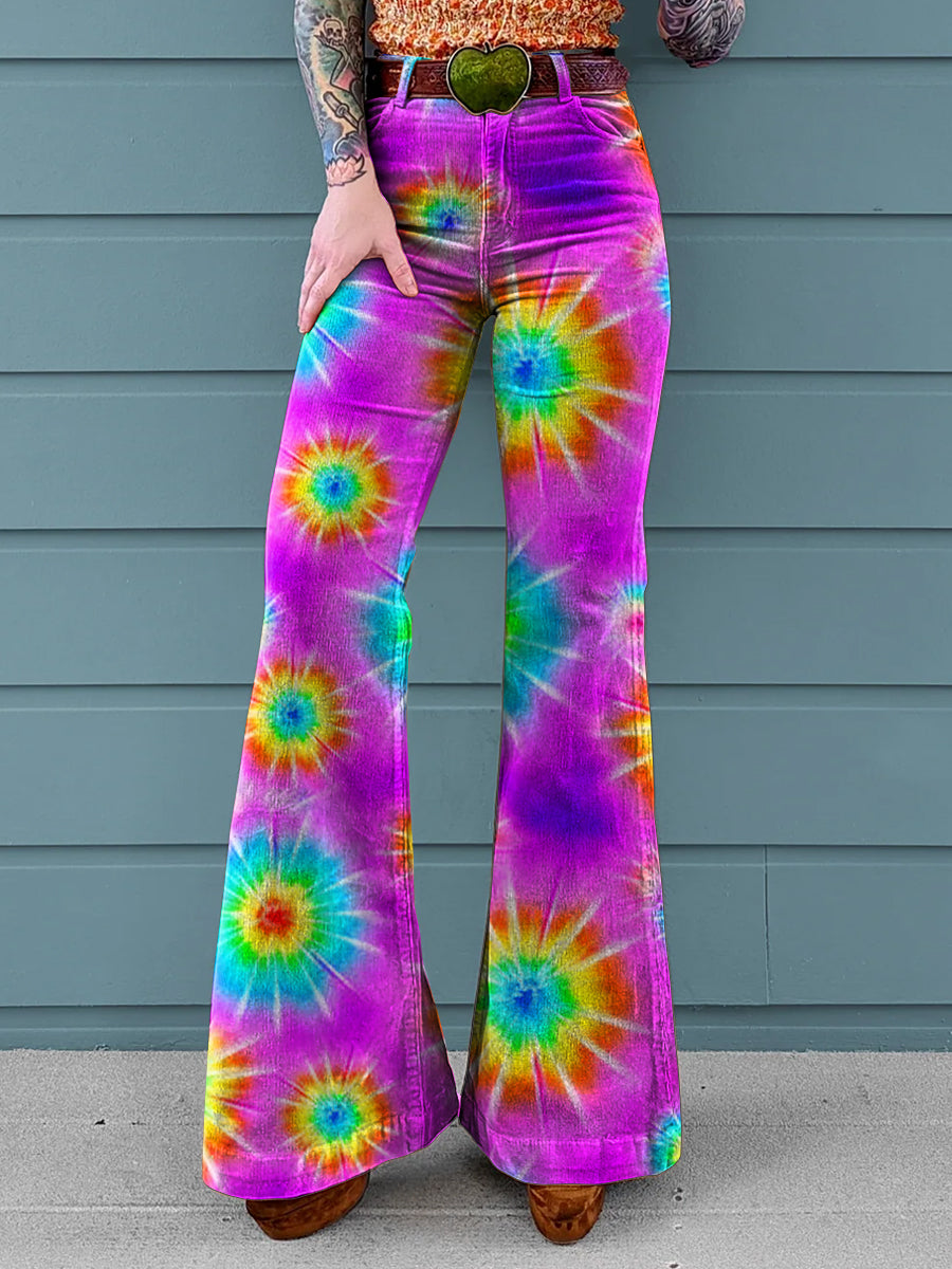 Women's Hippie Tie Dye Art Print Casual Wide Leg Pants