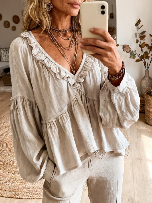Women's Casual V-neck Lace Blouse
