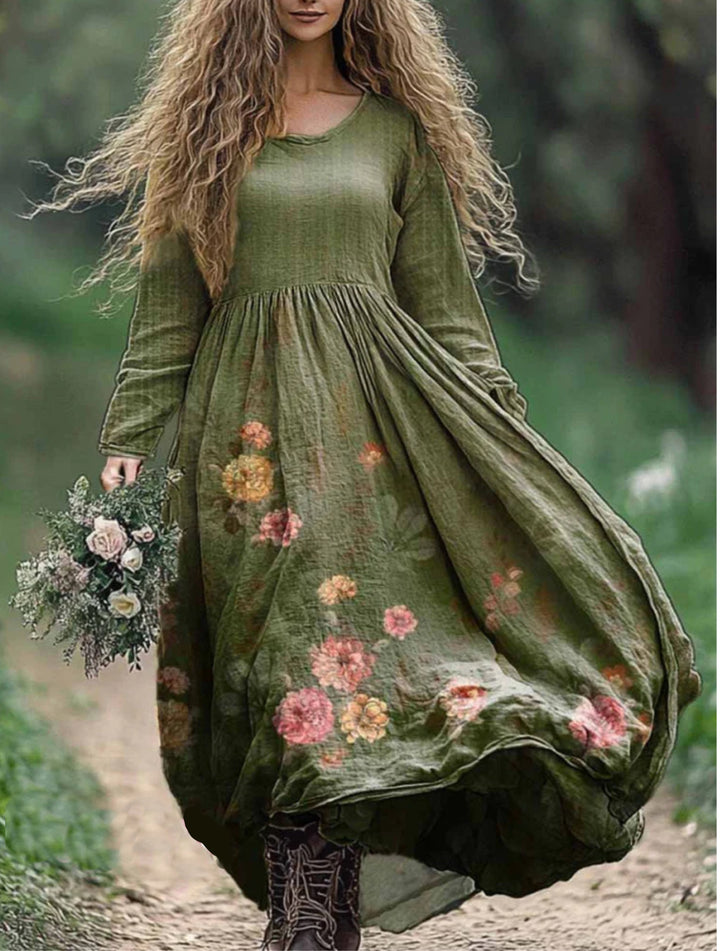 Women's Flower Print Pocket Cotton Dress main image 0