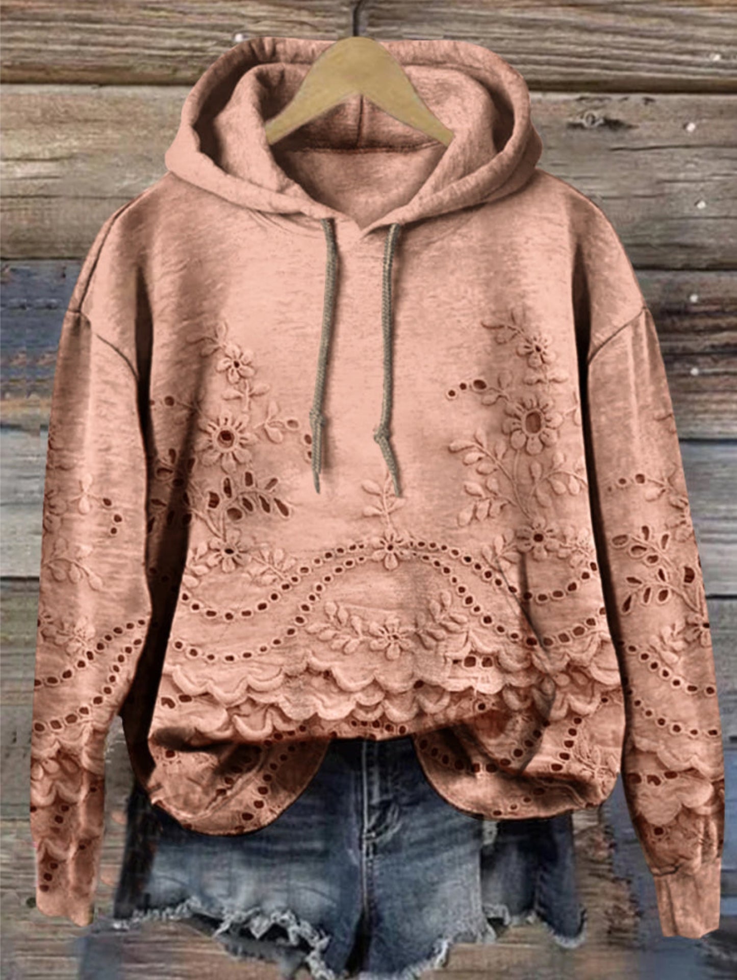 Women's Floral Textured Art Patterns Prints Casual Pocket Hooded Sweatshirt