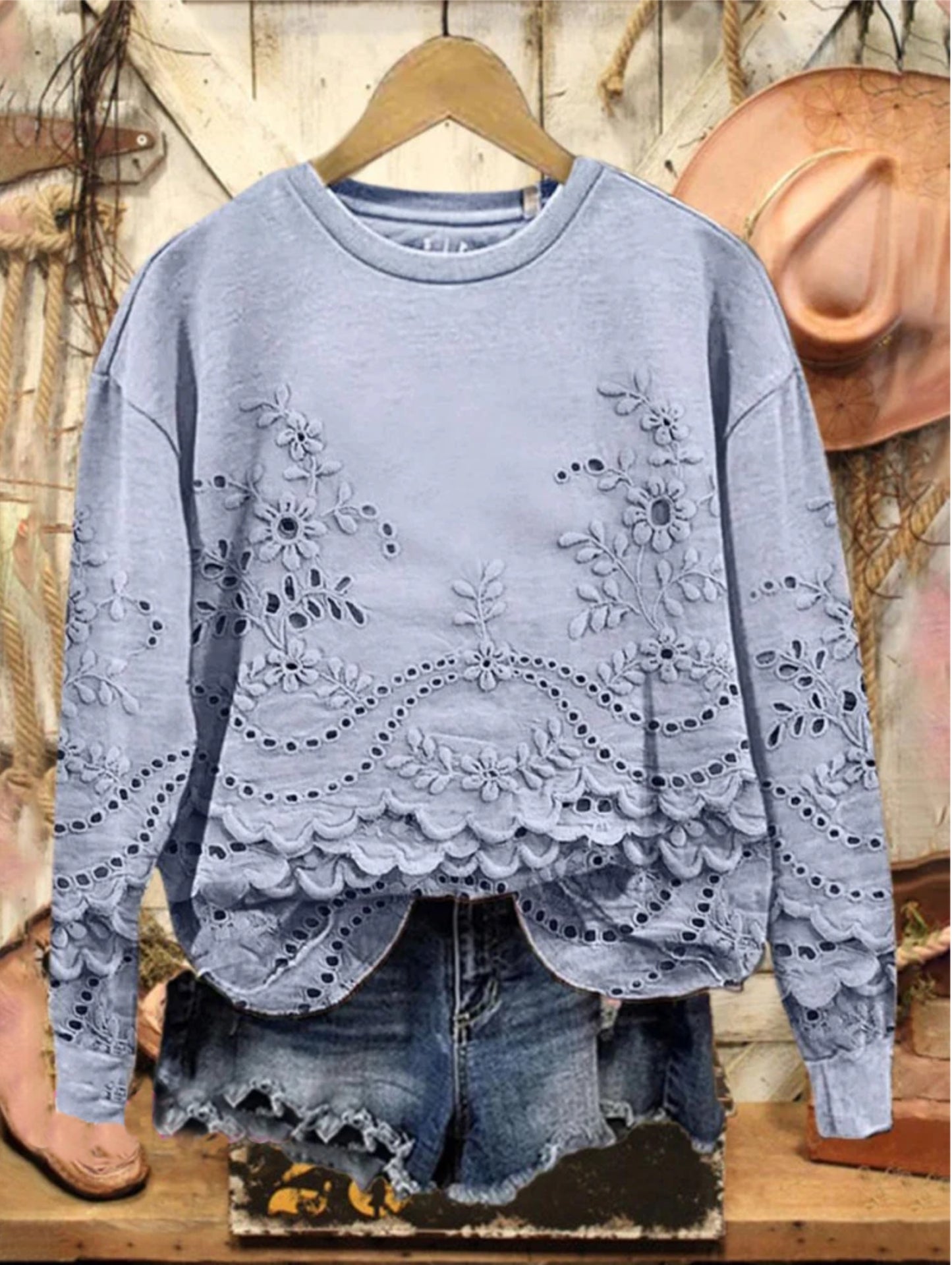 Vintage Lovely Lace Floral Pattern Art Print Casual Sweatshirt