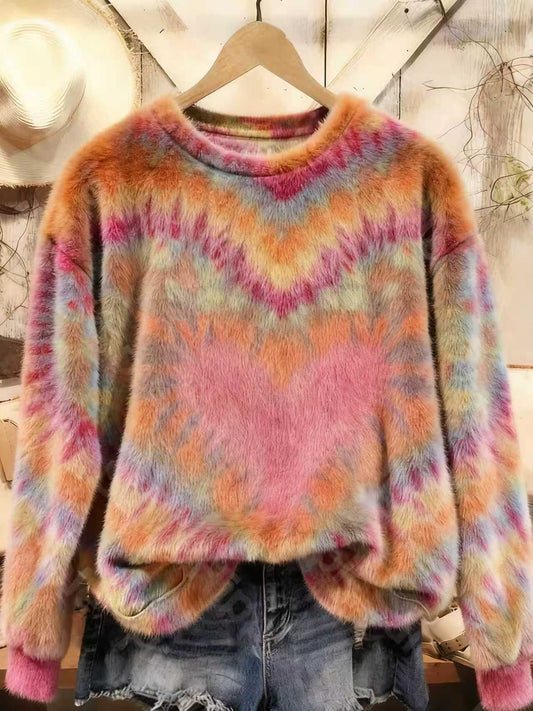 Tie-Dye Heart Pattern Art Print Mink Sweatshirt