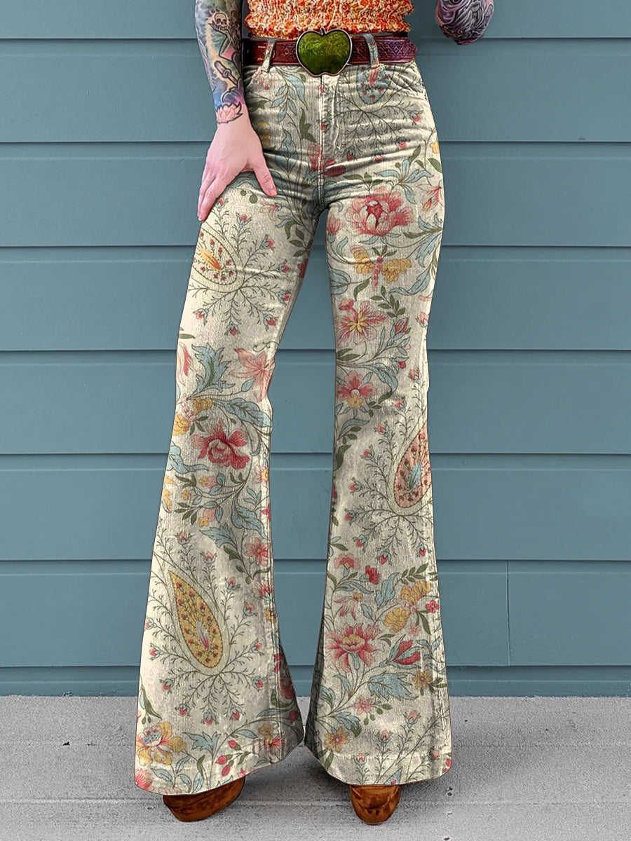 Women's Vintage Paisley Floral Print Casual Wide Leg Pants