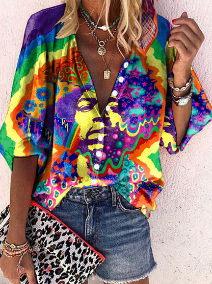 Women's Retro Hippie Print Casual Shirt