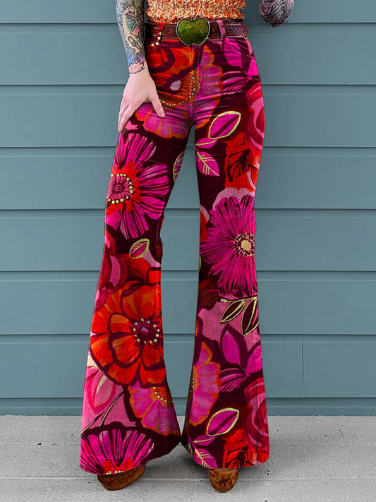 Women's Vintage Floral Art Print Casual Wide Leg Pants