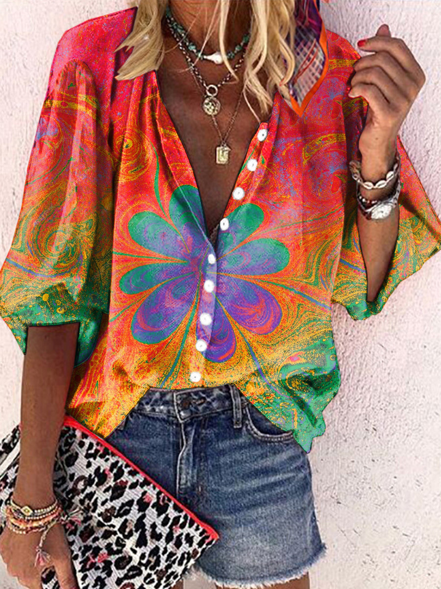 Women's Retro Hippie Print Casual Shirt