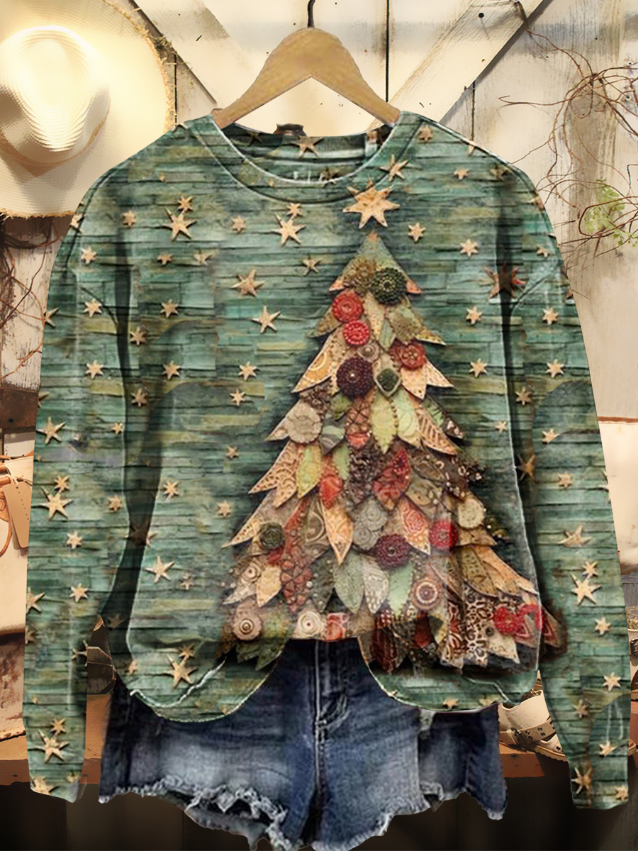 Christmas Art Print Casual Long-Sleeve Crew Neck Sweatshirt