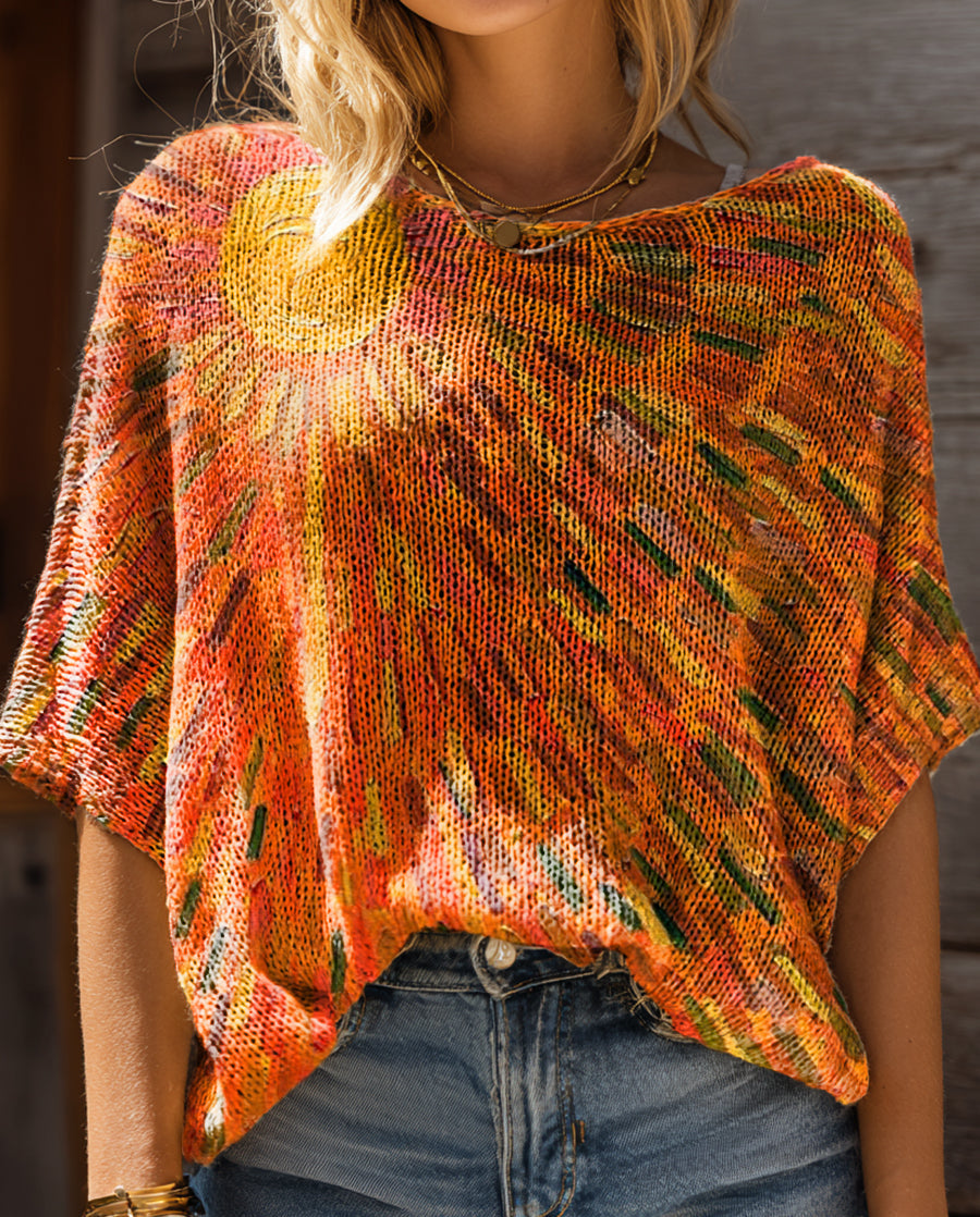 Women's Colorful Sun Art Pattern Print Casual Pullover Sweater