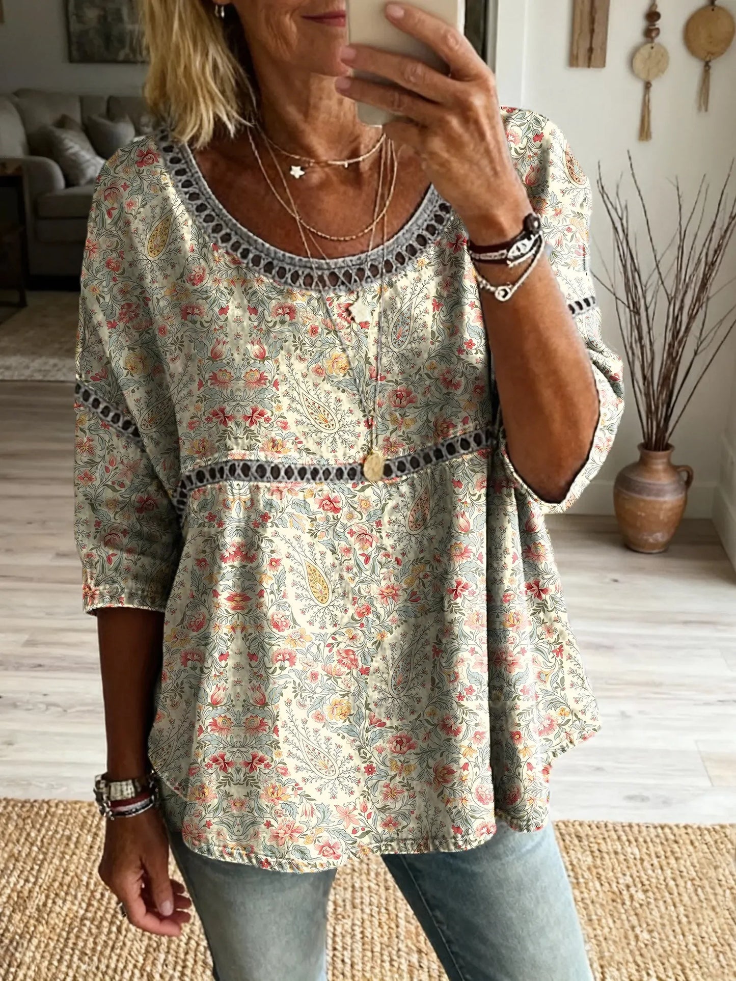 Bohemian Floral Cutout Top &Vintage Hippie Style