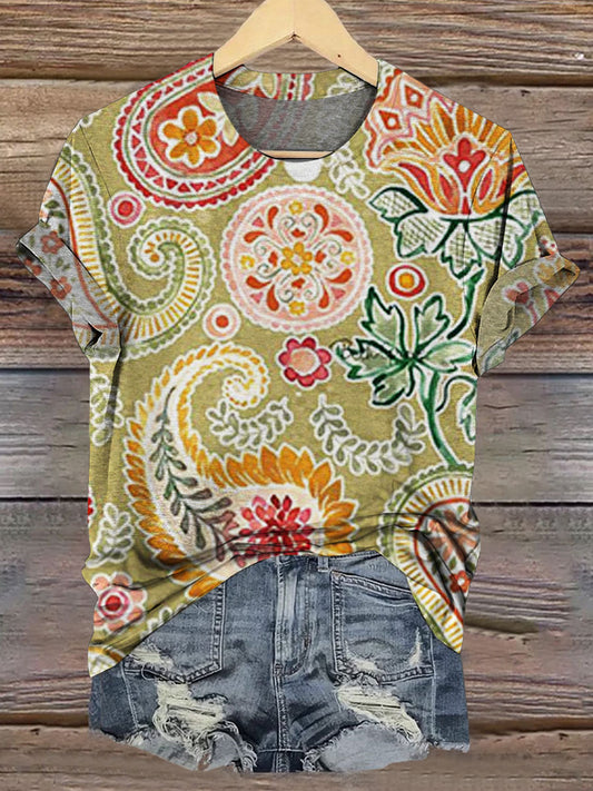 Vintage Flowers Print Casual T-shirt