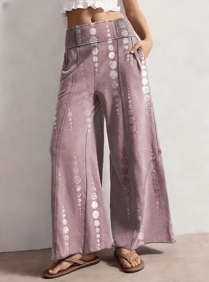 Women's Retro Ethnic Polka Dot Art Print Casual Side Pocket Cotton Pants