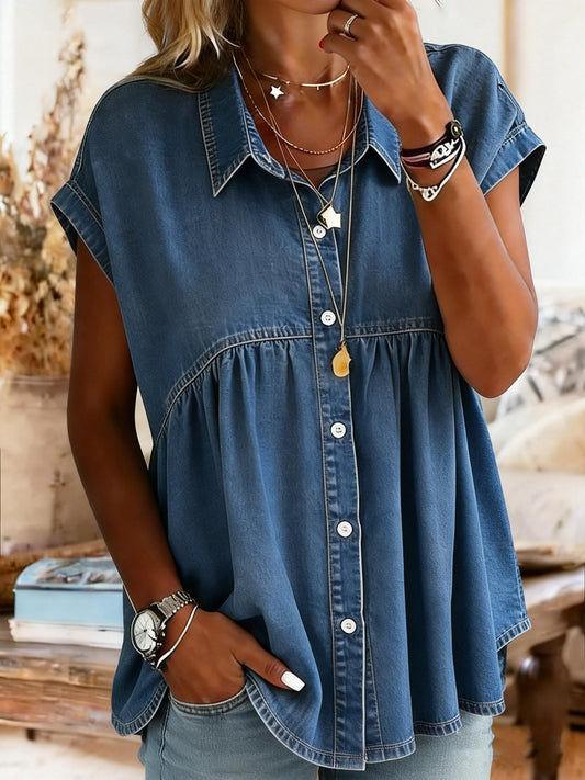 Women's Casual Washed Cotton Denim Shirt