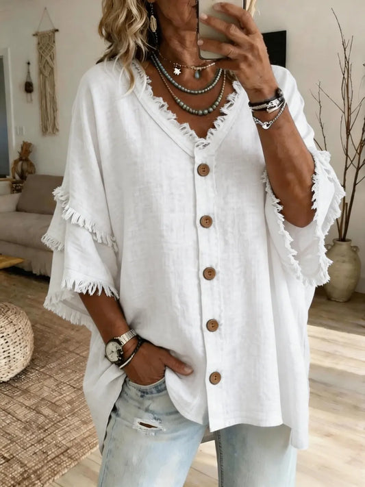 Women's V-neck Cardigan With Frayed Edges