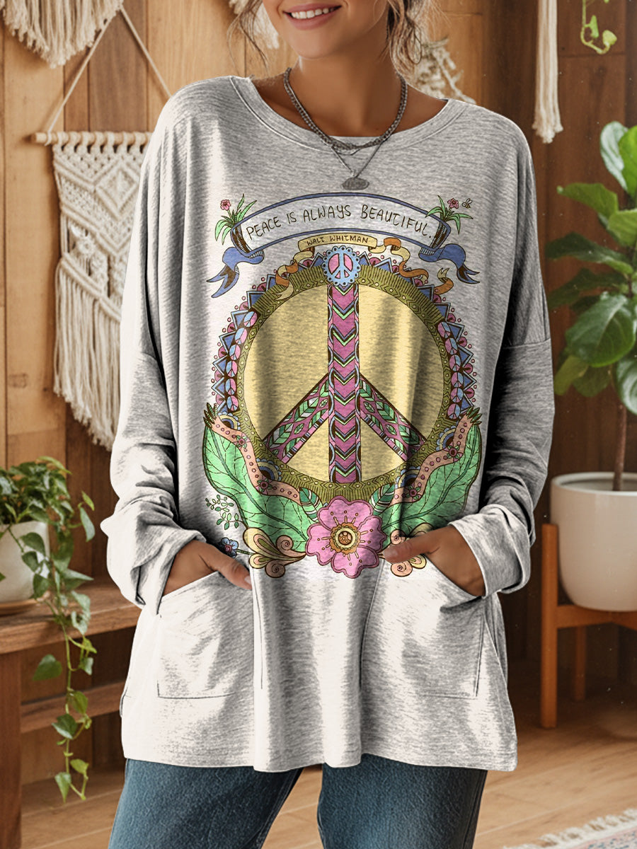 Women's Peace Is Always Beautiful Art Print Casual Long-Sleeve T-Shirt