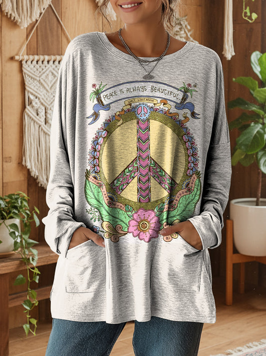 Women's Peace Is Always Beautiful Art Print Casual Long-Sleeve T-Shirt