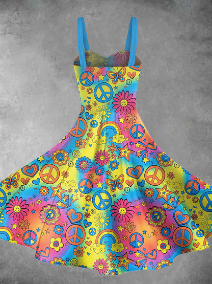 Vintage 1960s Hippie Floral Print Backless Dress