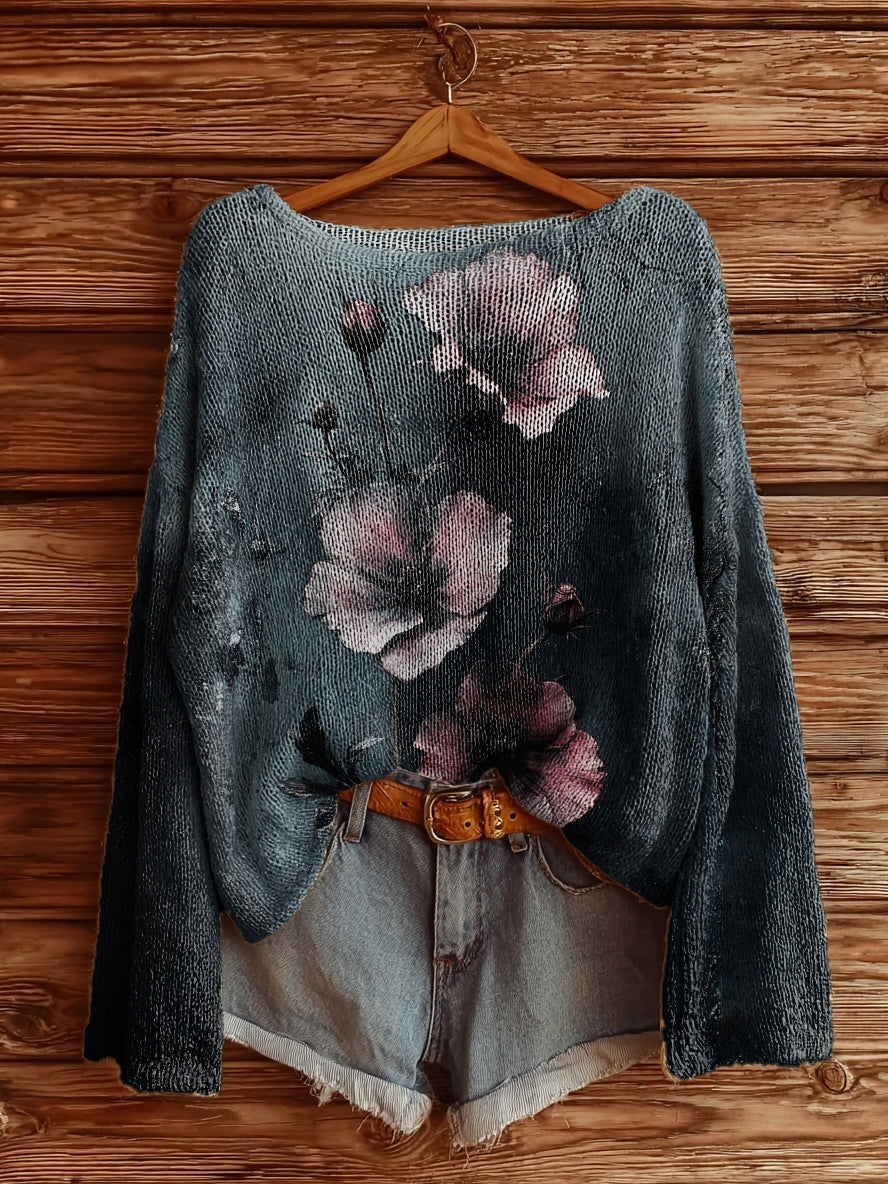 Women's Vintage Floral Art Pattern Print Casual Pullover Sweater