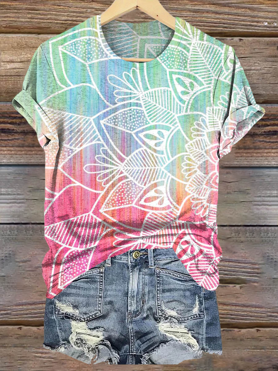 Vintage Ethnic Pattern Art Print Casaul Short Sleeve T-shirt