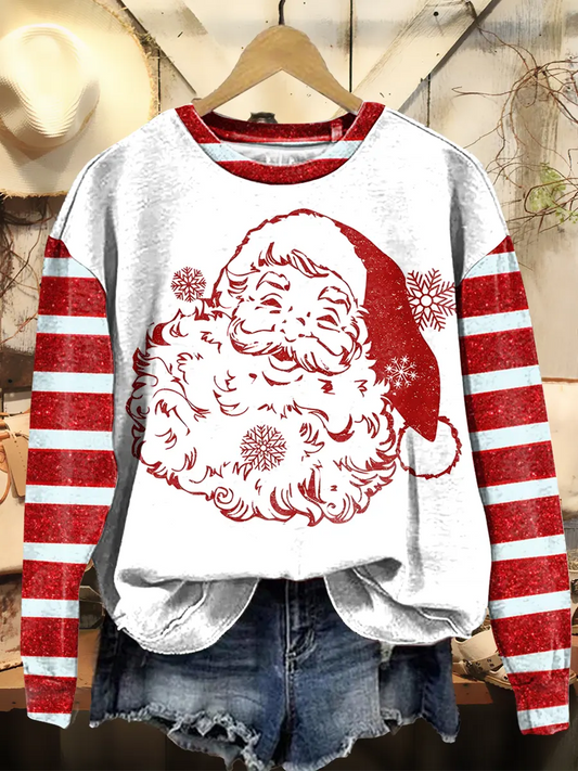 Christmas Santa Claus Snowflakes Stripes Vintage Art Print Sweatshirt