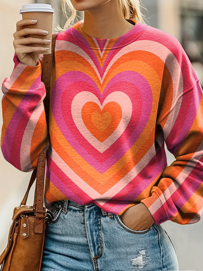 Vintage Valentine's Day Hearts Print Casual Sweatshirt