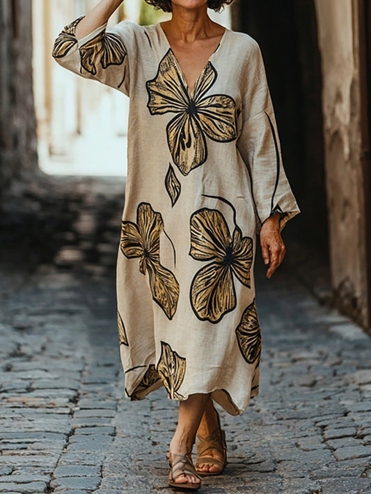 Women's Floral Art Patterns Print Pocket Cotton Dress