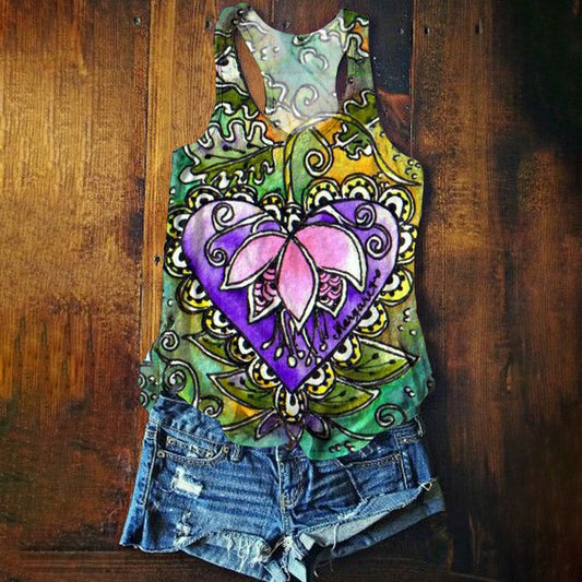 Women's Lotus Heart Pattern Art Print Tank Top