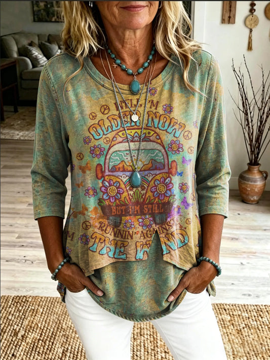 Women's “older Now The Wind” Artistic Print Casual Crew-neck T-shirt