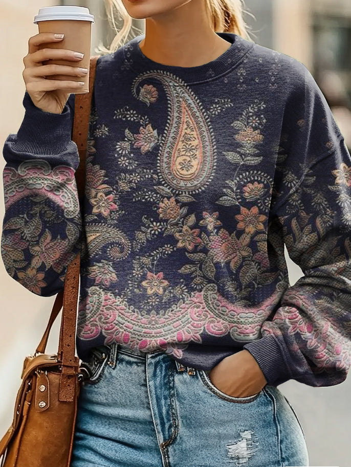 Floral Art Print Casual Sweatshirt