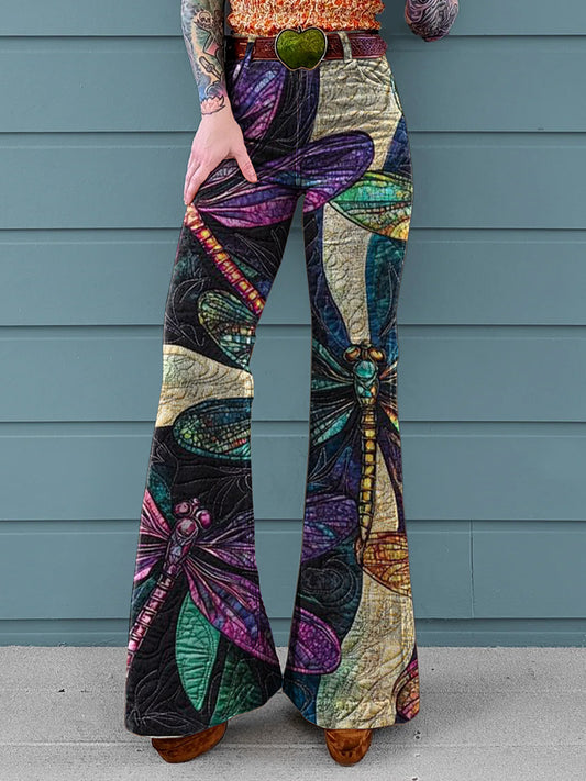 Women's Hippie Dragonfly Art Print Casual Wide Leg Pants