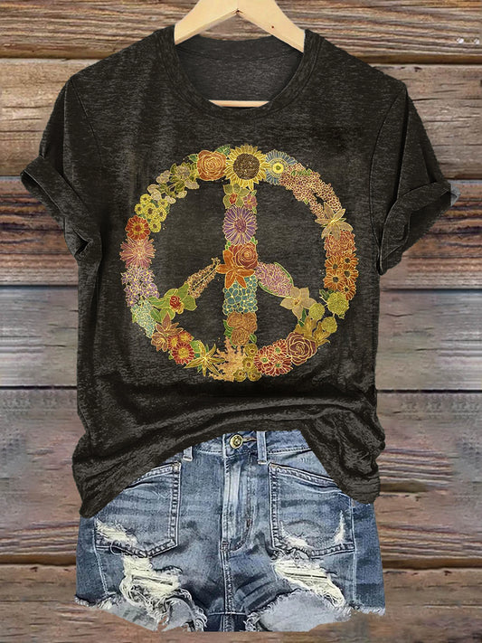 Hippie Art Print Casaul Short Sleeve T-shirt