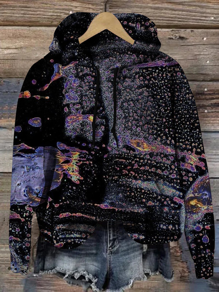 Retro Art Print Casual Long-Sleeve Hooded Sweatshirt
