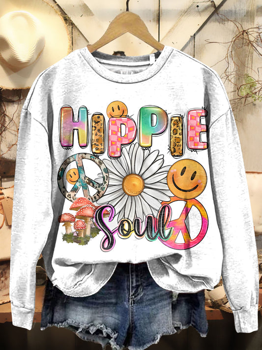 Vintage Hippie Soul Smile Face Art Print Sweashirt