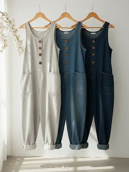 Vintage Washed Denim Jumpsuit | 70s Hippie Boho Style