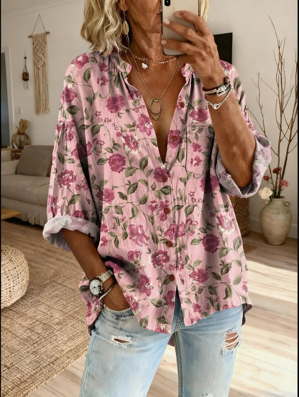 Women's Floral Art Print Casual Blend Shirt