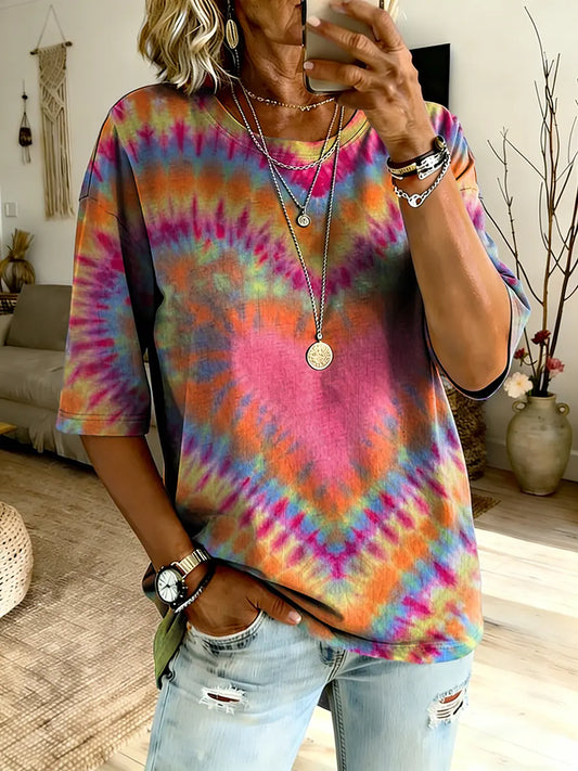 Ethnic Tie Dye Love Vintage Art Print Casual T-shirt For Men And Women