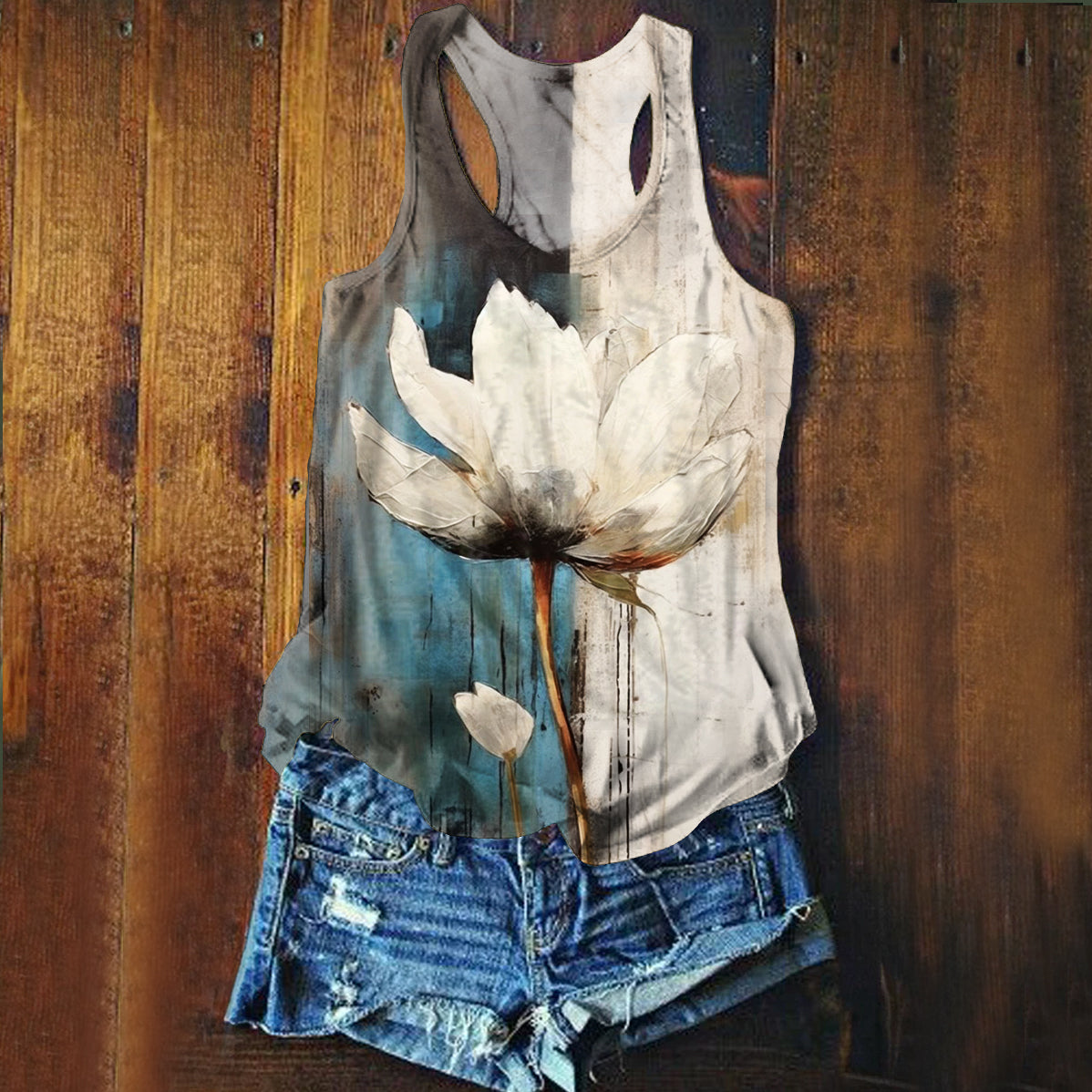 Women's Vintage Floral Art Print Tank Top