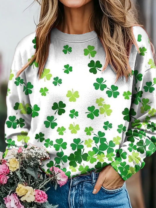 Lucky Four-leaf Clover Art Print Casual  Sweatshirt