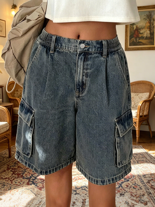 Women's Casual Pocket Washed Cotton Denim Shorts