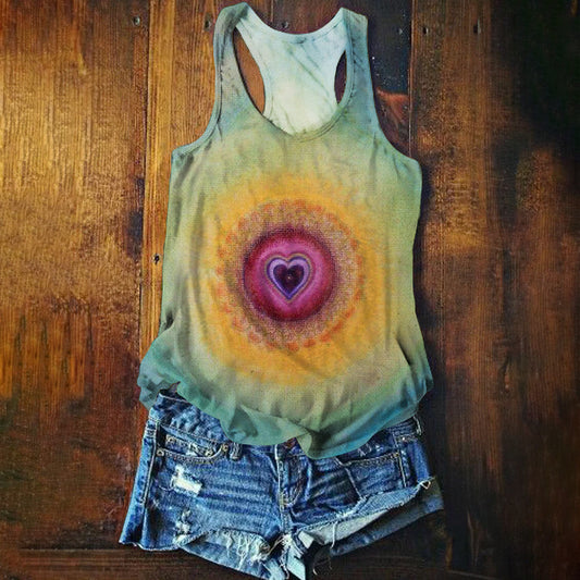 Women's Tie-Dye Heart Pattern Art Print Tank Top