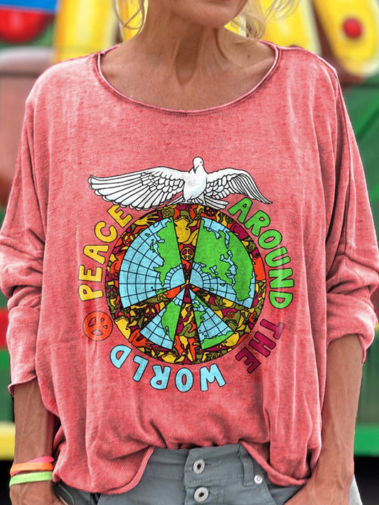 Women's Hippie Art Print Casual Long Sleeve T-shirt