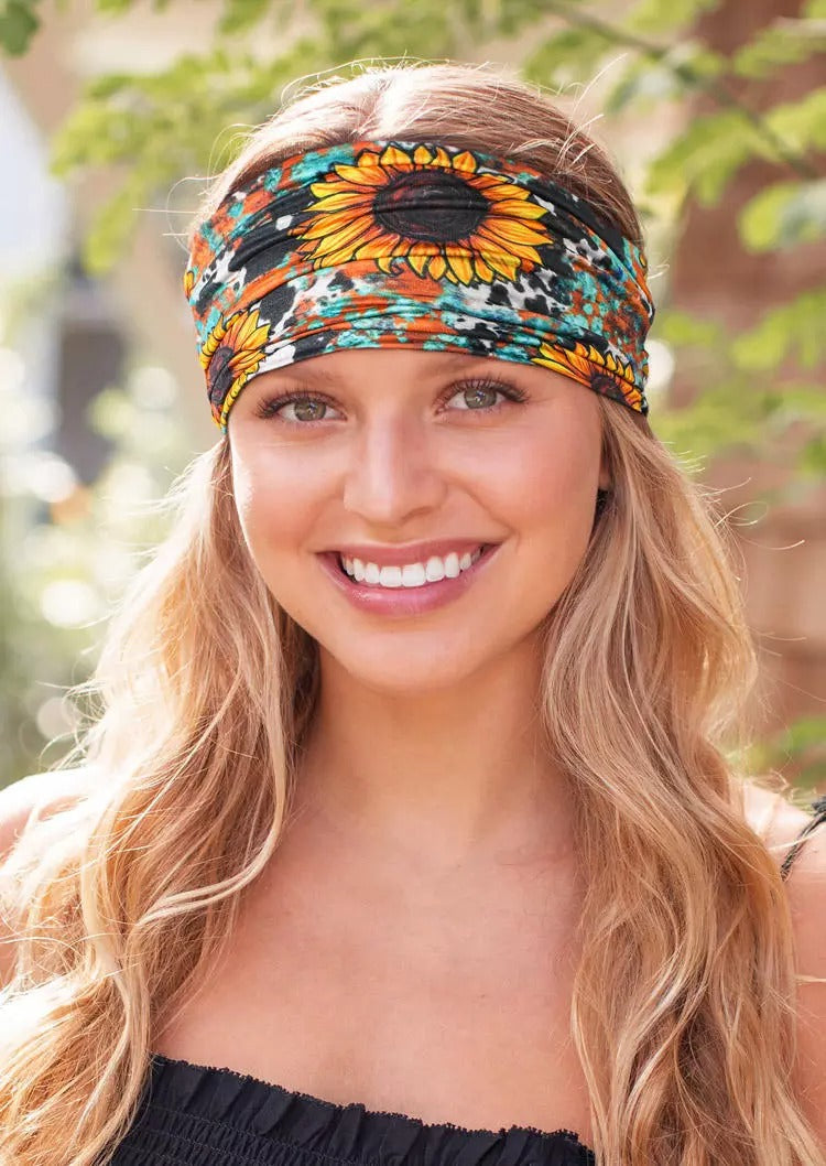 Sunflower Cow Wide Headband