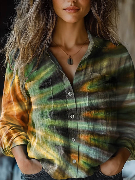 Women's Colorful Tie Dye Print Casual Long Sleeve Comfortable Cotton Shirt