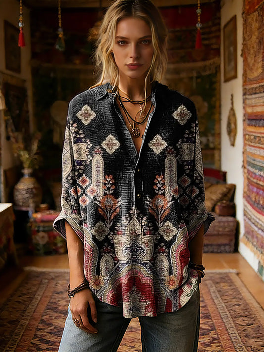 Women's Vintage Floral Pattern Art Print Casual Long-sleeve Shirt