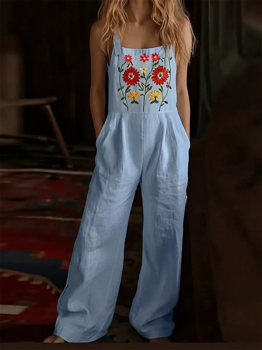 Women's Floral Art Print Wide Leg Jumpsuit