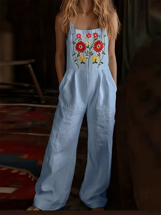 Women's Floral Art Print Wide Leg Jumpsuit