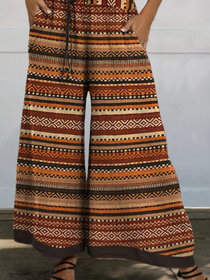 Ethnic Style Tribal Pattern Printed Women's Cotton And Linen Casual Wide-Leg Pants