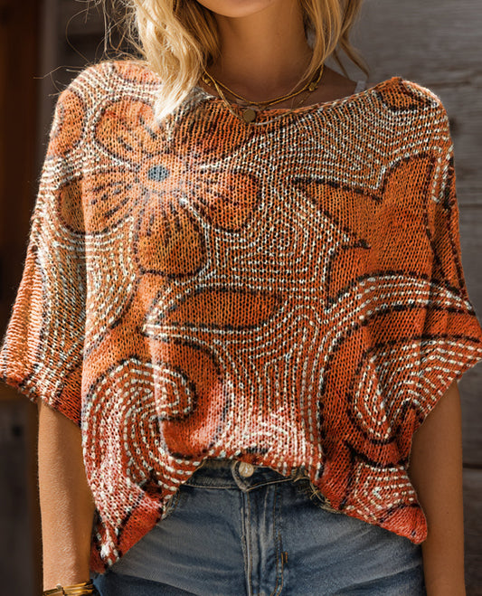 Women's Vintage Floral Art Pattern Print Casual Pullover Sweater