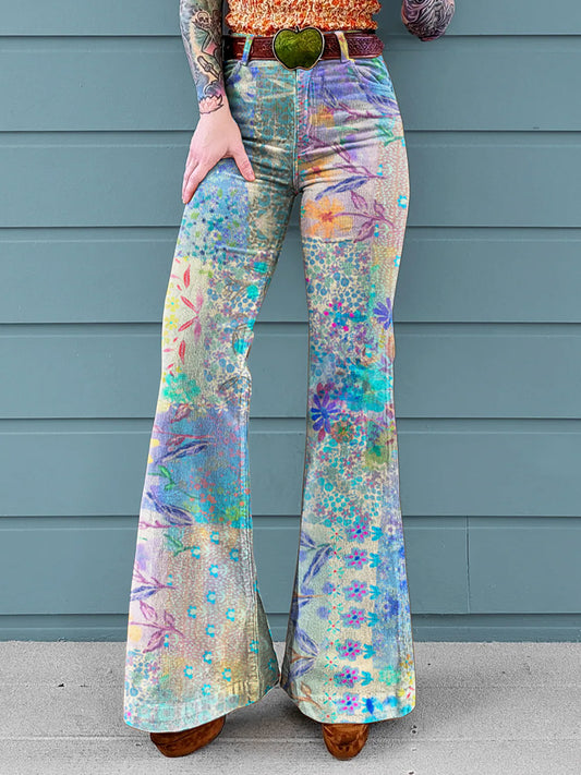 Women's Vintage Flower Patchwork Pattern Print Casual Wide Leg Pants